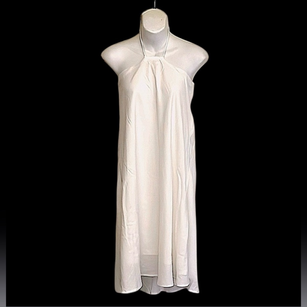 Stitch & Feather Elegant White A Line Halter Sleeveless Backless Mini Midi Dress